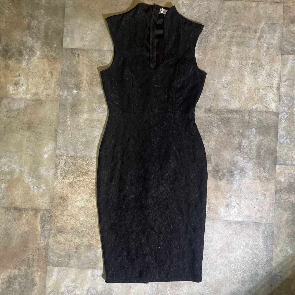 almost famous y2k black v neck collared lace zip up midi dress size small early